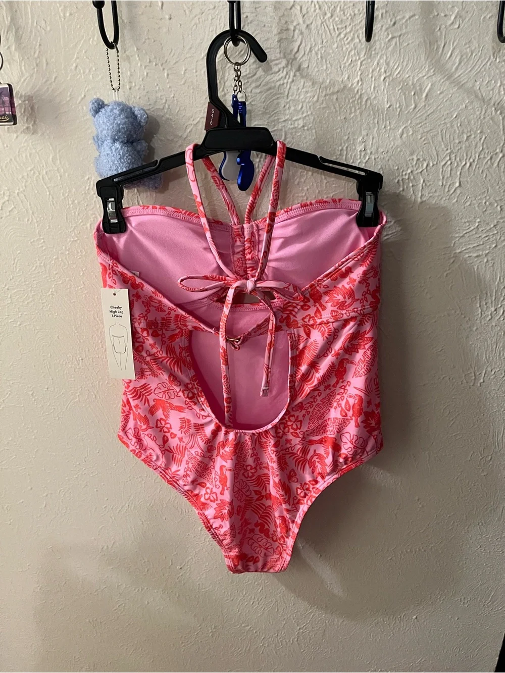 Pink Floral One-Piece Swimsuit with Front Tie